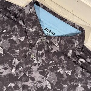 Rhone Polo Men Sz L Black Floral Short Sleeve Collared Performance Golf
